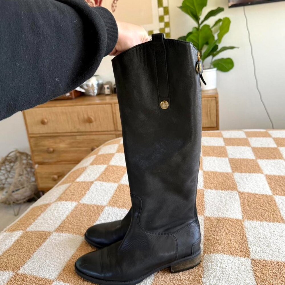 SAM EDELMAN BLACK KNEE HIGH BOOTS LEATHER BUCKLE WOMENS SIZE 6.5 - Picture 3 of 8